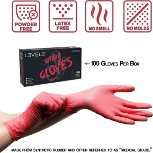 L3VEL3 Professional Nitrile Gloves Red-ish (100)